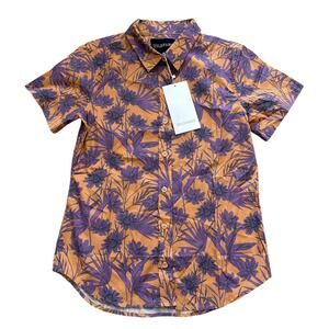 Wildfang The Essential Short Sleeve Button Up Shirt Orange Purple Floral XS NWT